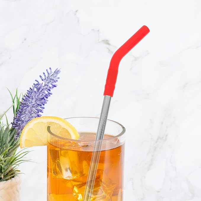10Pcs Reusable Stainless Steel Straws with Silicone Tips Multipurpose Drinking Straws for Milk Tea Coffee Lightweight Rust-resistant