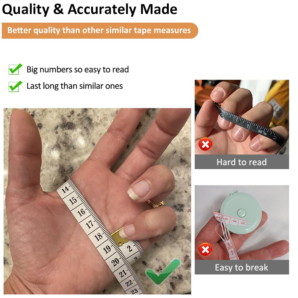 3-Pack Tape Measure Body Double Scale Soft Measuring Tape 60inch (150cm), Flexible Sewing Cloth Craft Fabric Ruler for Body Measurements & Weight Loss, Accurate & Easy to Read Large Clearly Numbers