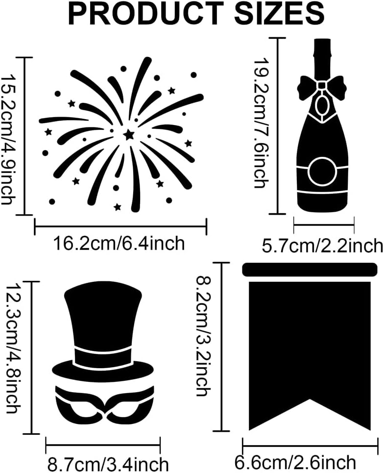 MAYJOYDIY 3pcs Happy New Year Fireworks Stencil Christmas Fireworks Templates 11.8×11.8inch with Paint Brush Reusable Party Theme Painting Stencils for Crafts and Home Decor