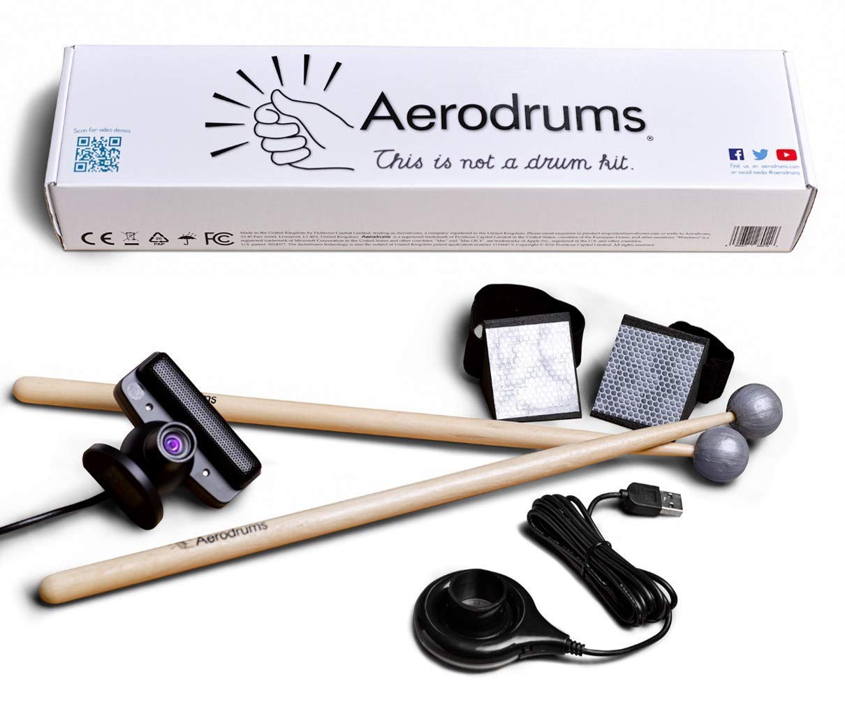 Aerodrums Portable Electronic Drum Set - Air Drumsticks, Black, Model A001, Low Latency, Quieter than Practice Pads, Record MIDI