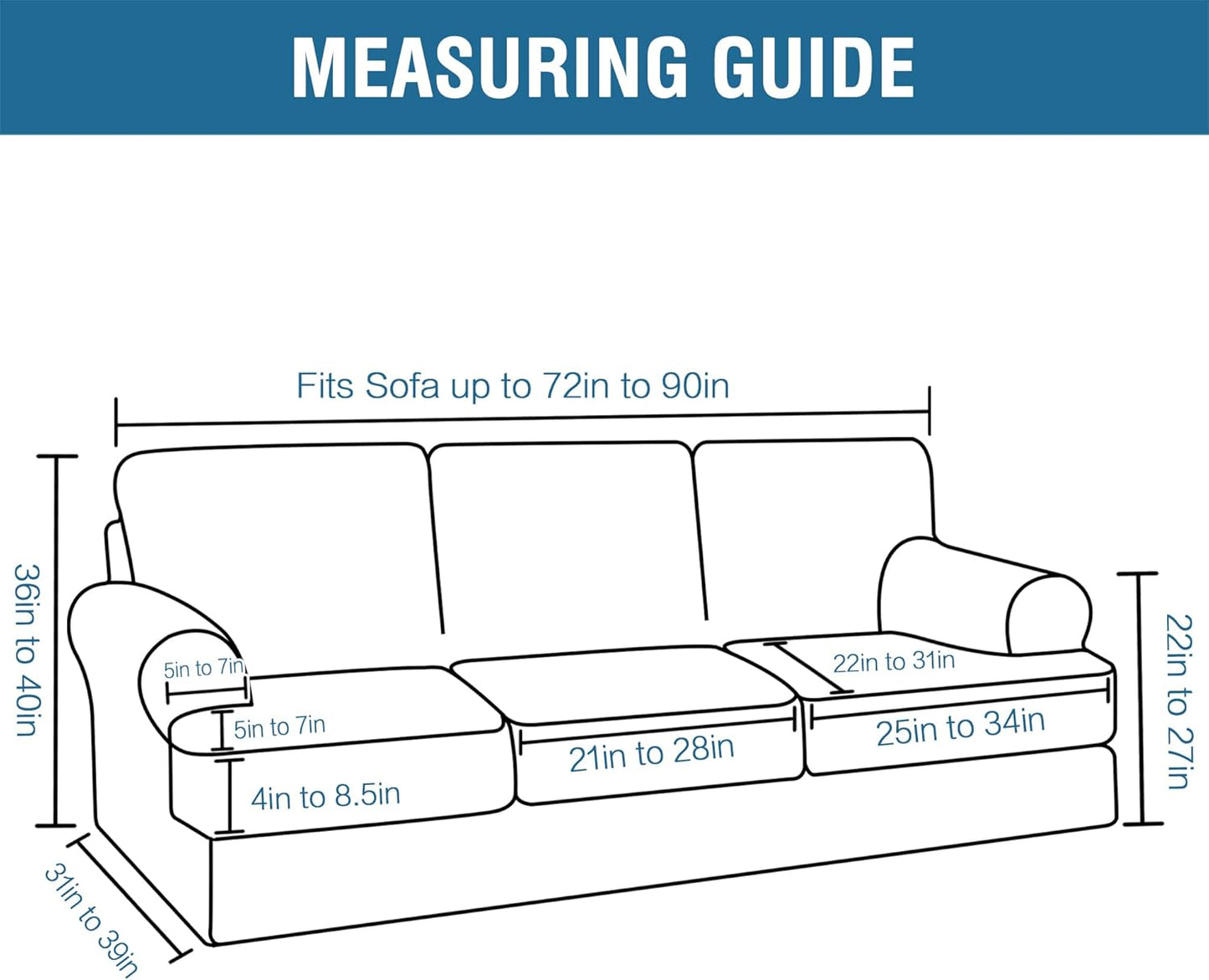 H.VERSAILTEX Thick Velvet Sofa Cover - 4 Piece T Cushion Slipcover Set for 3 Cushion Couch - Stretch, Washable, Caramel