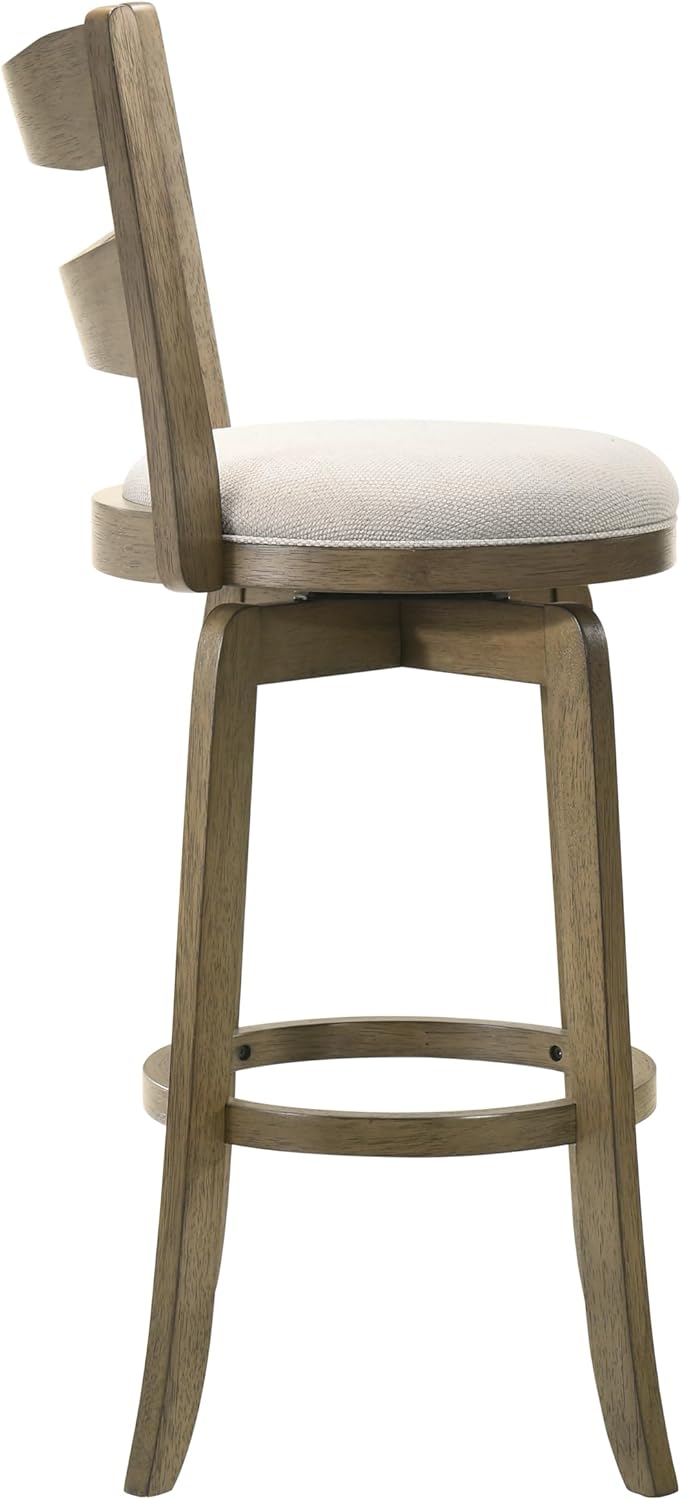 Armen Living Blair 30 in. Putty Brown Bar Height Rubberwood Swivel Barstool with Cream Fabric Seat - Set of 2