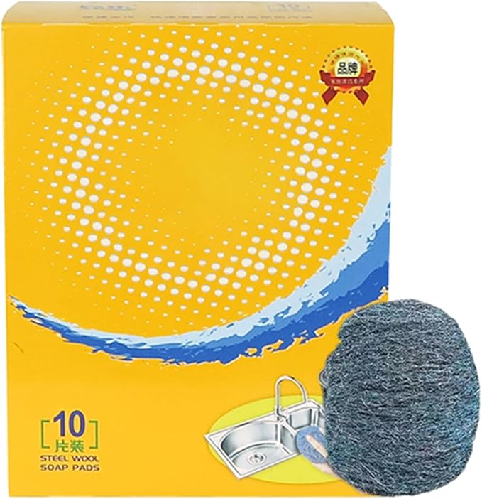 Steel Wool Soap Pad, Enhanced Cleaning Power, 10 Pieces, Steel Wool Scrubber, Stainless Scrubber, Clean Scent Boost, for Kitchens, Bathrooms, Sinks, Tile, Pots, Pans, Bowls, Plates, Dish