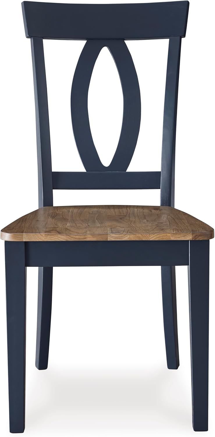 Signature Design by Ashley Landocken Casual Armless Dining Chair with Contoured Seat, Set of 2, Light Brown & Blue