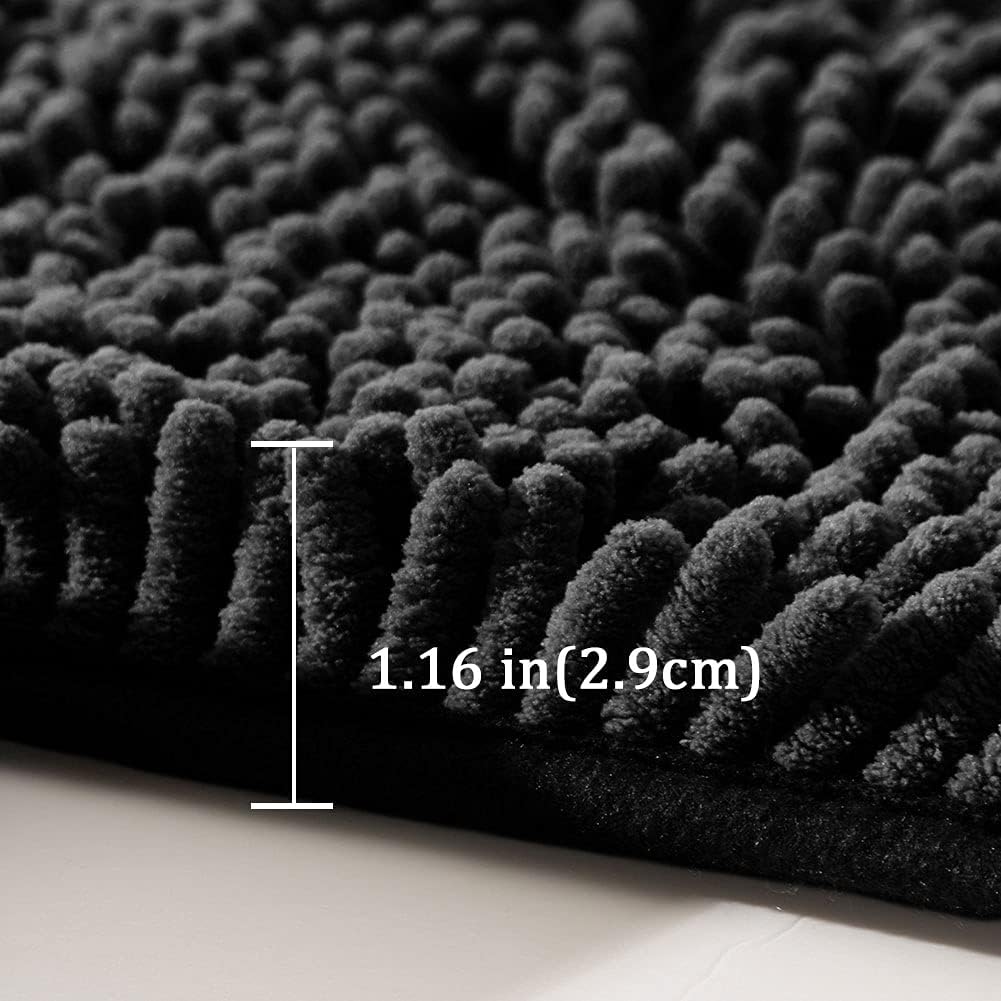 SONORO KATE Bathroom Rug,Non-Slip Bath Mat,Soft Cozy Shaggy Thick Bath Rugs for Bathroom,Plush Rugs for Bathtubs,Water Absorbent Rain Showers and Under The Sink (Black, 17"×24")