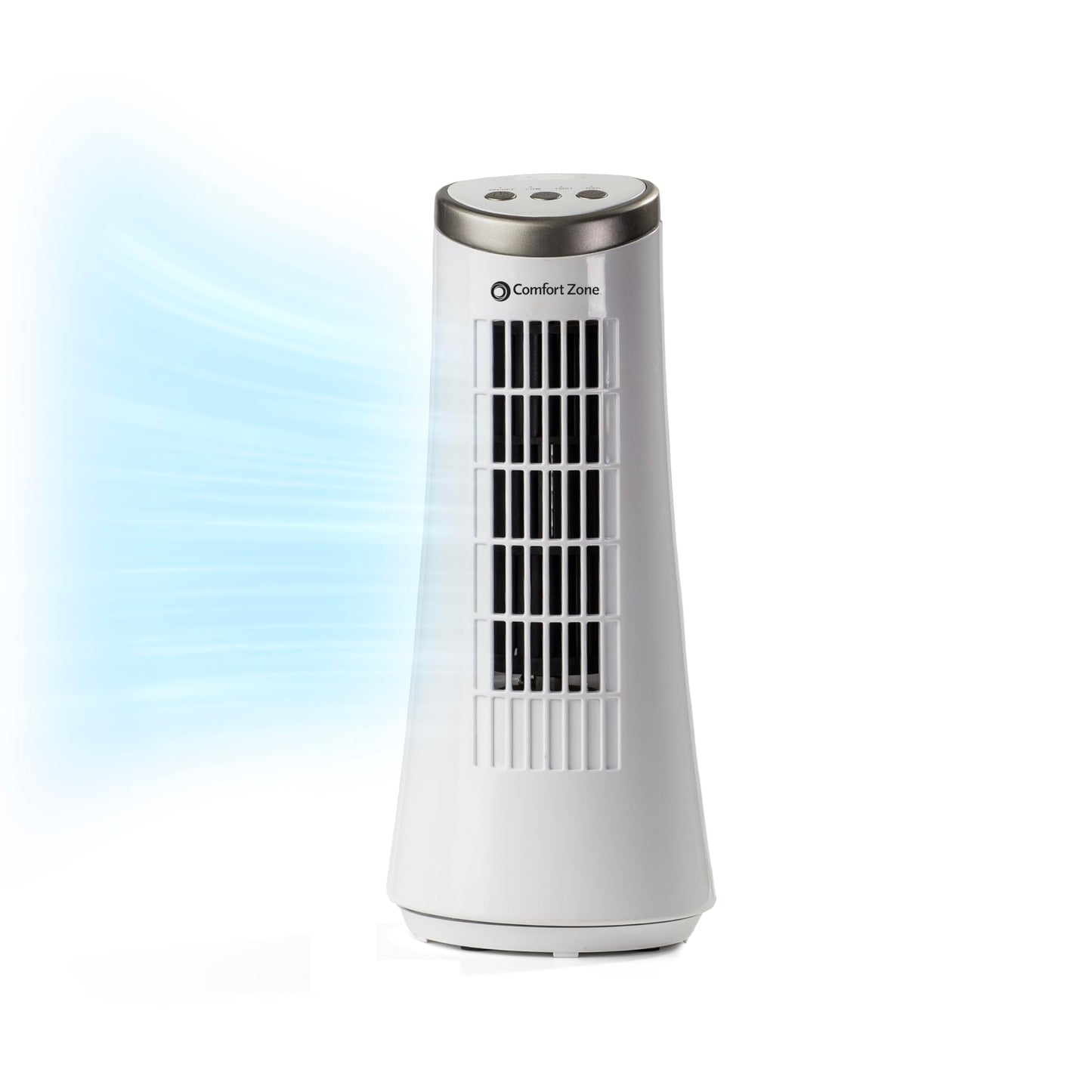 Comfort Zone 12-Inch Oscillating Desktop Tower Fan, Ultra-Slim Bladeless Design With 2 Speeds, Electronic Touch Controls & Carry