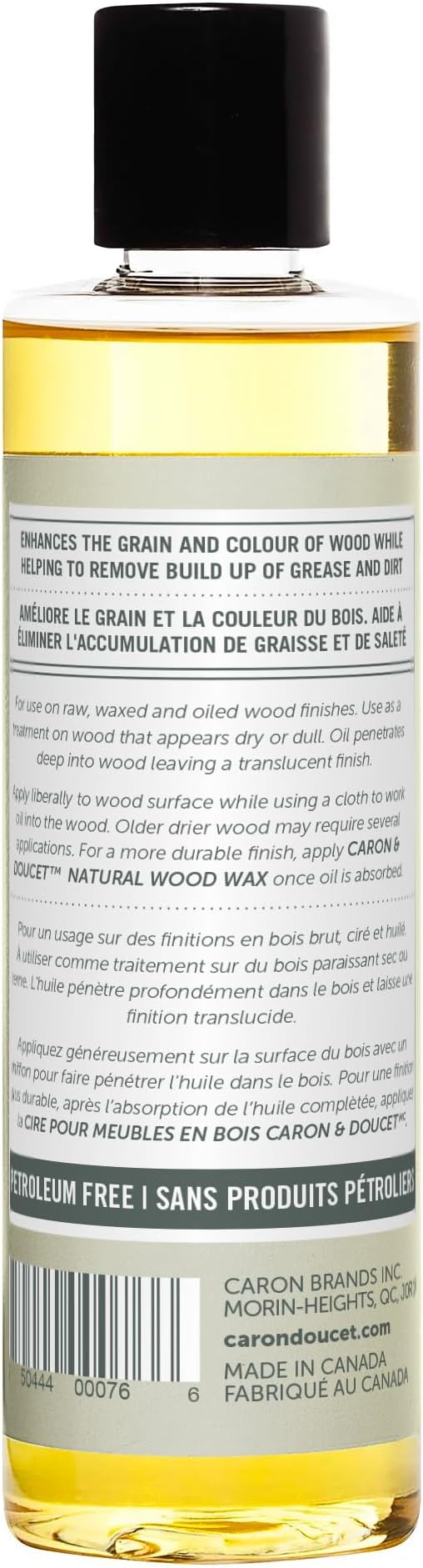 CARON & DOUCET - Natural Wood Conditioning Oil - 100% Plant Based Conditioning and Polishing Oil - Orange Scented - Suitable for Natural Wood Furniture (16oz)