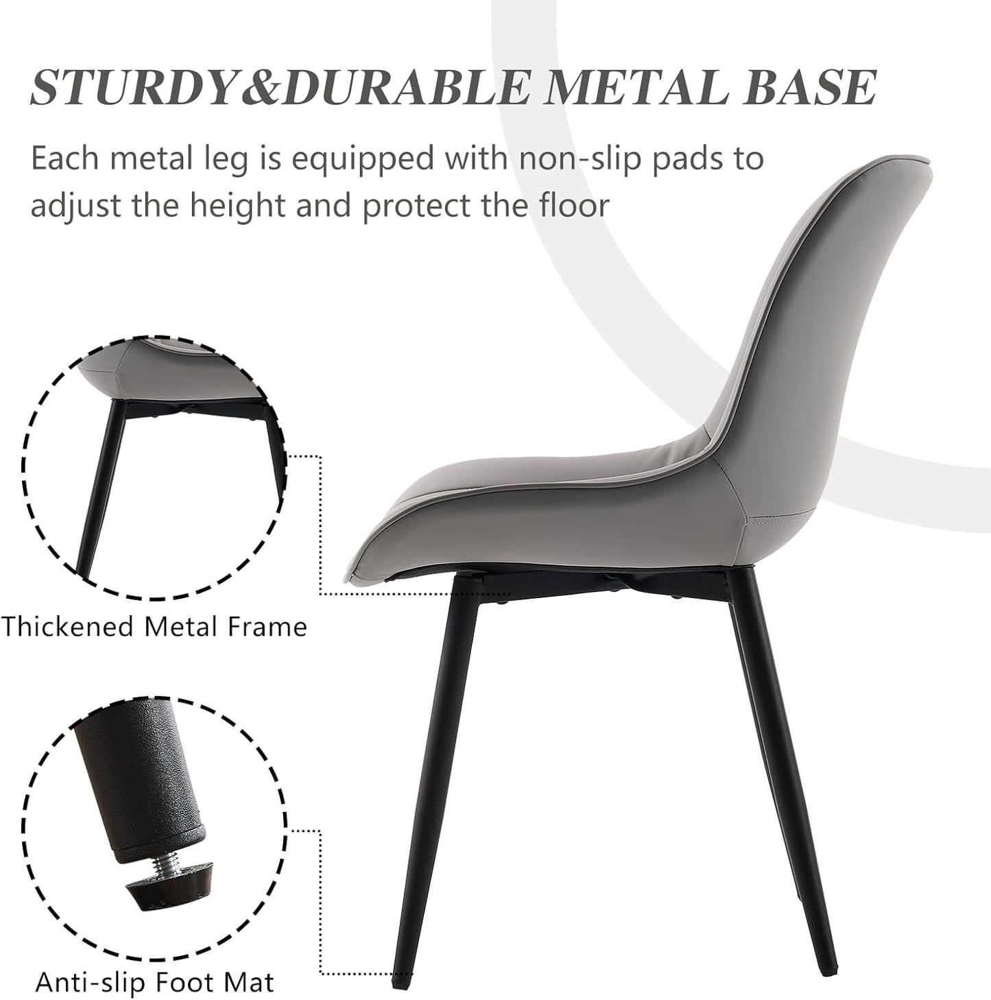 YOUNIKE Dining Chairs Set of 2 with High Backs Grey Mid Century Modern Kitchen & Dining Room Chairs PU Faux Leather Upholstered Wide Seat Accent Chair Comfortable Large Padded Side Living Room Chairs