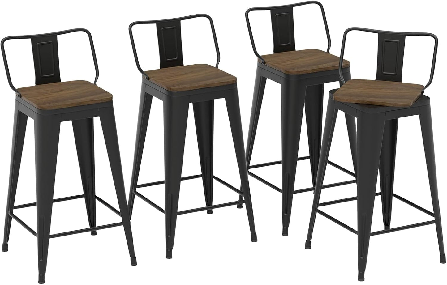 26 Inch Swivel Bar Stools Set of 4, Counter Height Bar Stools with Low Back, Metal Industrial Bar Chairs for Kitchen Island (Matte Black)