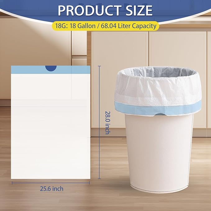 18 Gallon Trash Bags with Drawstring - 120 Count Heavy Duty 1.7 Mil Garbage Bags 68 Liter Tall Kitchen Bin Liners Unscented White for Home Yard Lawn