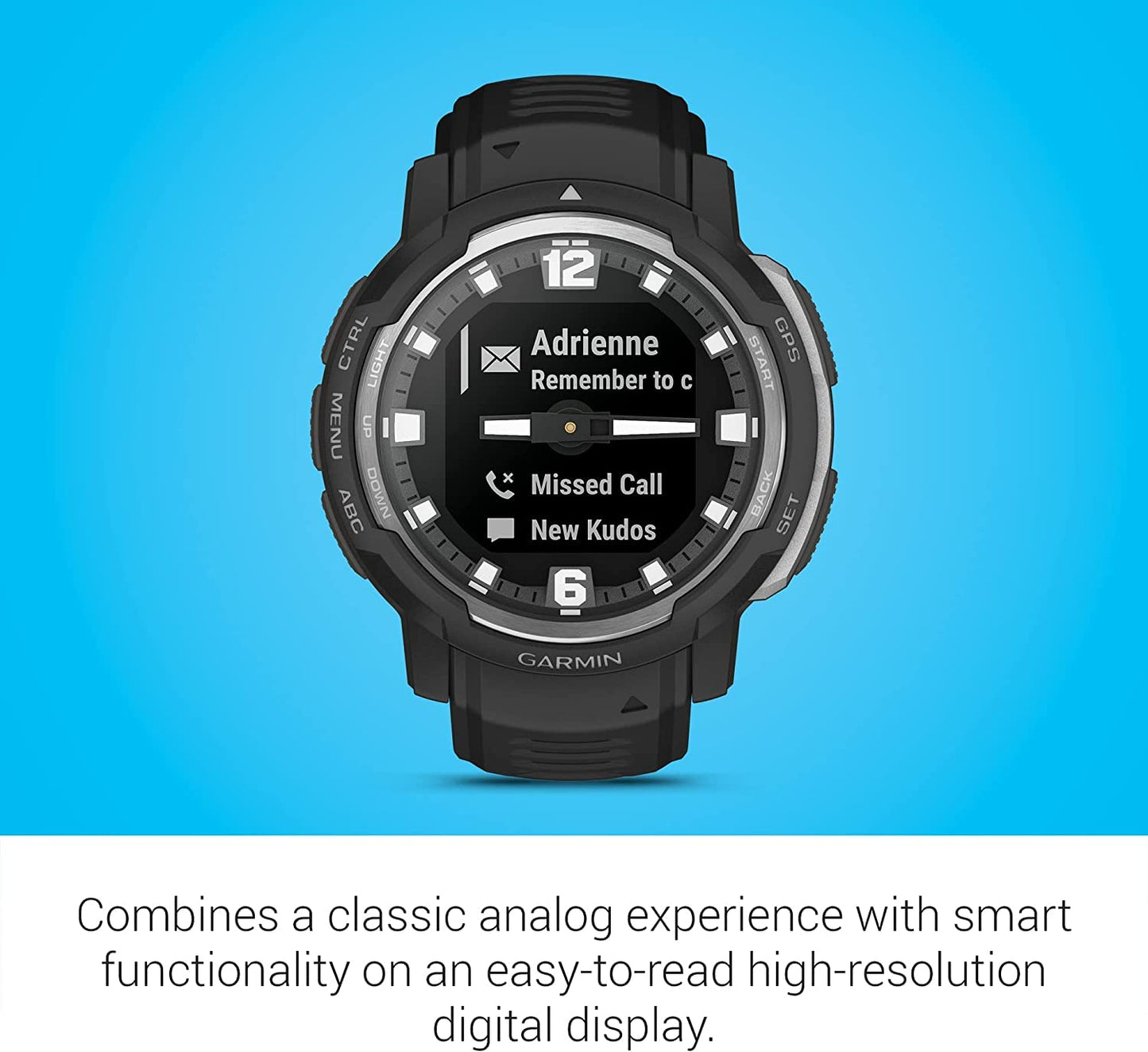 Garmin Instinct Crossover Rugged Hybrid Smartwatch Black With Watch Charging Stand, 2-Port Car Adapter, Wall-Adapter & Watch Cle