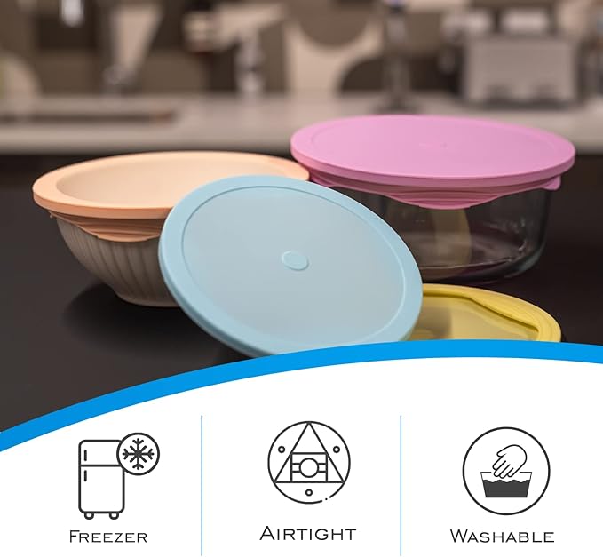 EDI Reusable Silicone Lids - Round Form Fitting, 6 Sizes, Microwave & Freezer Safe, Assorted Colors