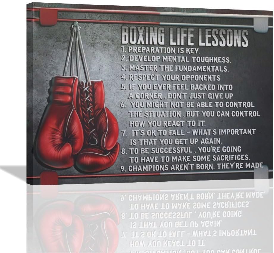 Boxing Wall Art Sports Boxing Lessons Pictures Wall Decor Motivational Quotes Boxing Gloves Canvas Painting Artwork Modern Home Decorations Framed for Bedroom Office Living Room 20"x24"