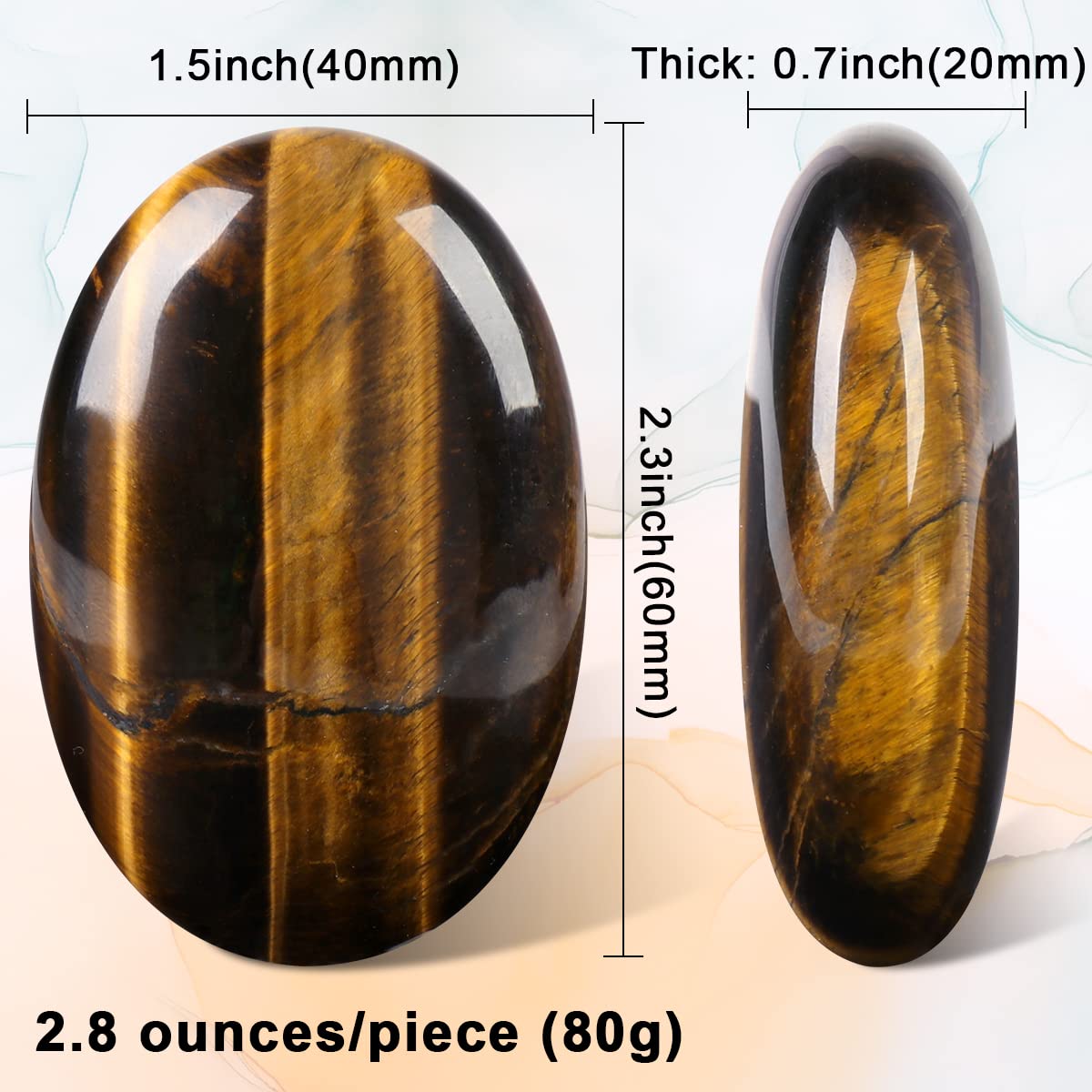 CASMON Tiger's Eye Oval Palm Stones, Pocket Worry Stone for Anxiety Stress Relief Therapy, Natural Polished Energy Stone Healing Crystal (1PC)