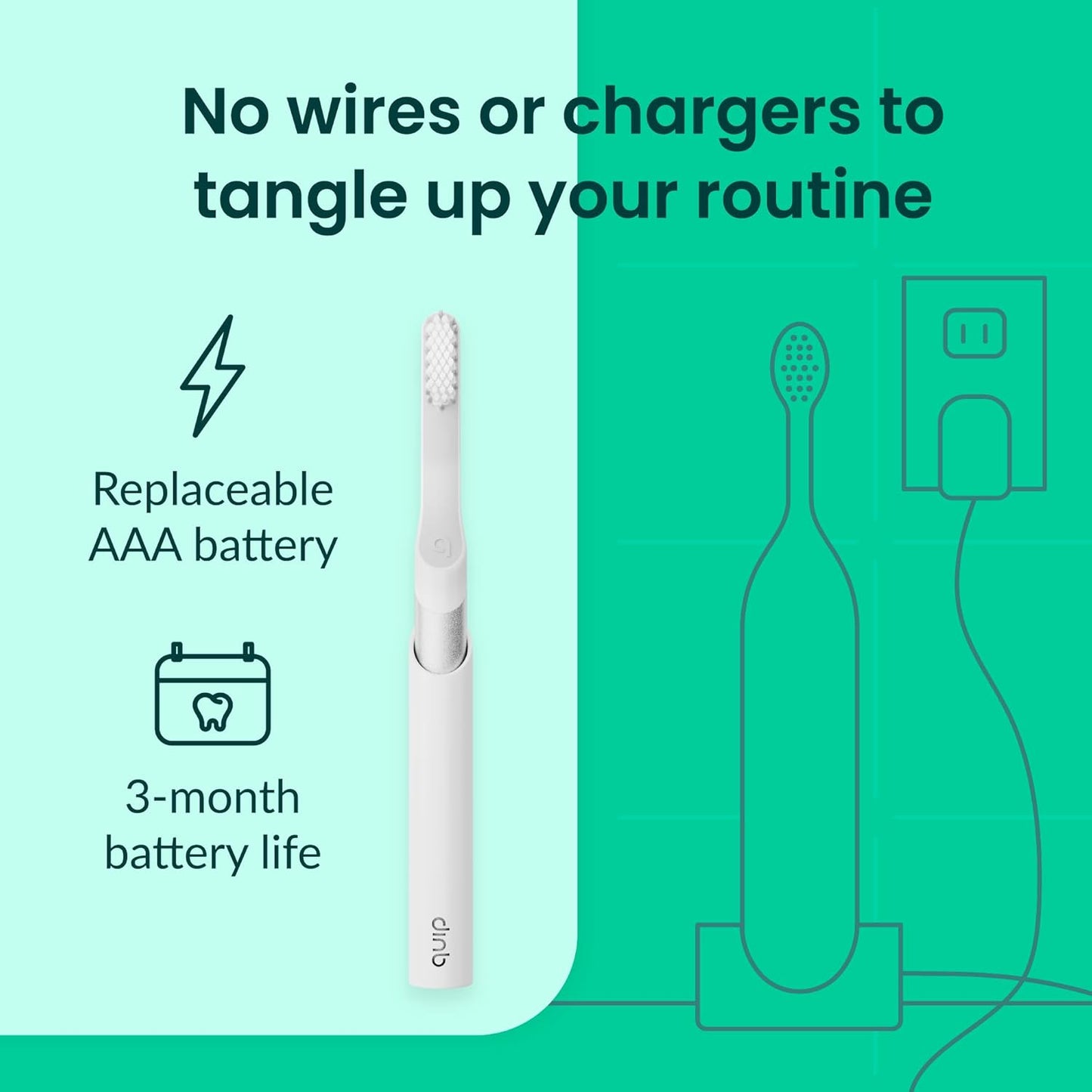 Quip Sonic Toothbrush for Adults with Timer - Includes Extra Brush Head and Travel Cover Mount - Electric, Soft Bristle Refill Head, Metal Handle, 3 Month Battery Life - Travel Toothbrush - Silver