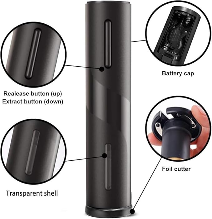 Electric Wine Opener Set, Battery Operated Wine Bottle Opener Set, Cordless Automatic Corkscrew with Foil Cutter, Pourer, Vacuum Stopper, Fast Cork Removal, Gift Idea for Wine Lovers, Black