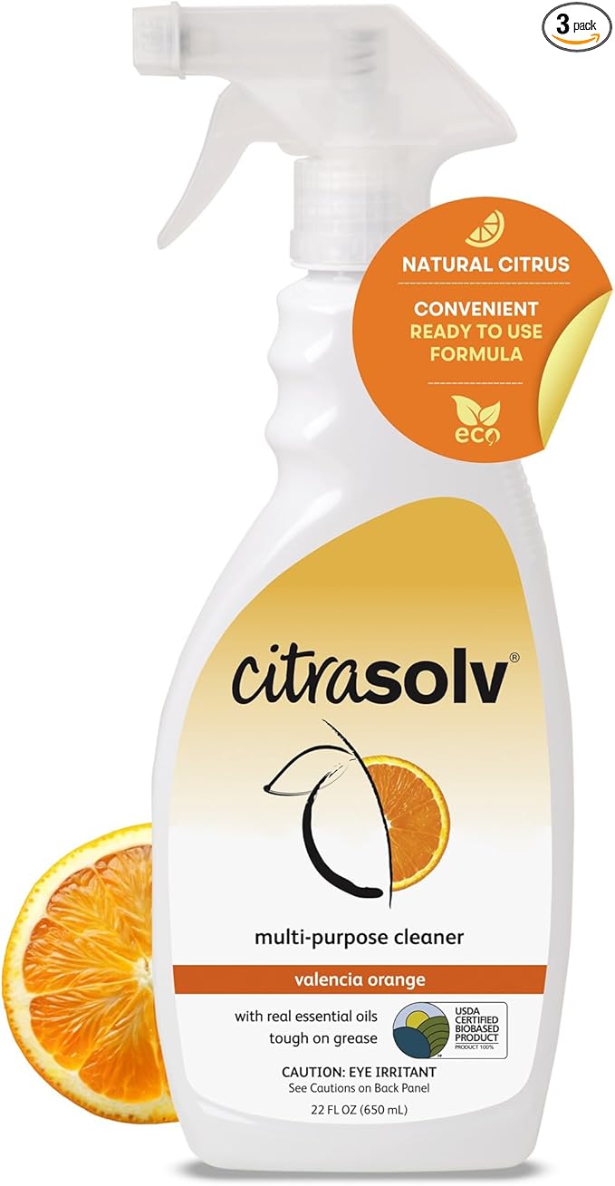 Citra Solv All Purpose Cleaning Spray – Powerful Citrus Degreaser for Kitchen & Bathroom, Multi-Surface Cleaner, No Harsh Chemicals, Valencia Orange 22oz (Pack of 3)