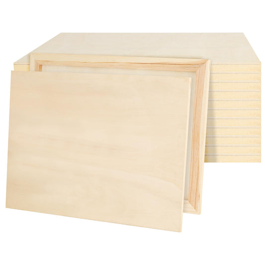 PINGEUI 12 Pack 9 x 12 Inch Blank Wood Canvas Panels, Unfinished Wooden Canvas Boards, Wood Cradled Painting Panel Boards, Artist Wooden Canvases for Painting, Pouring