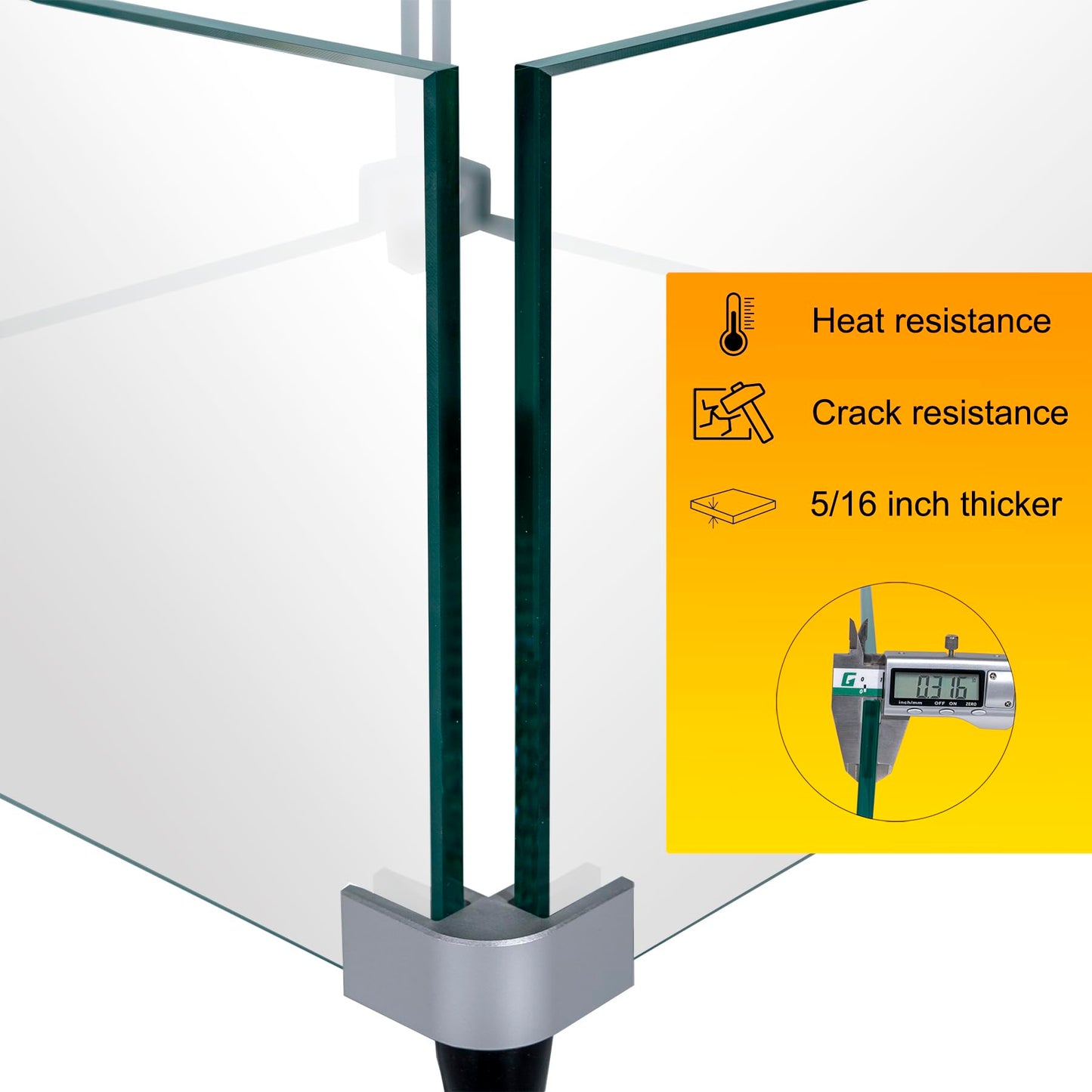 BOMINICA Glass Wind Guard for 28''&32" Fire Pit Table, 20 x 20 x 4 inch Clear Tempered Wind Guard for Gas Firepit, Thick Square Glass Shield with Aluminum Corner Bracket & Rubber Feet