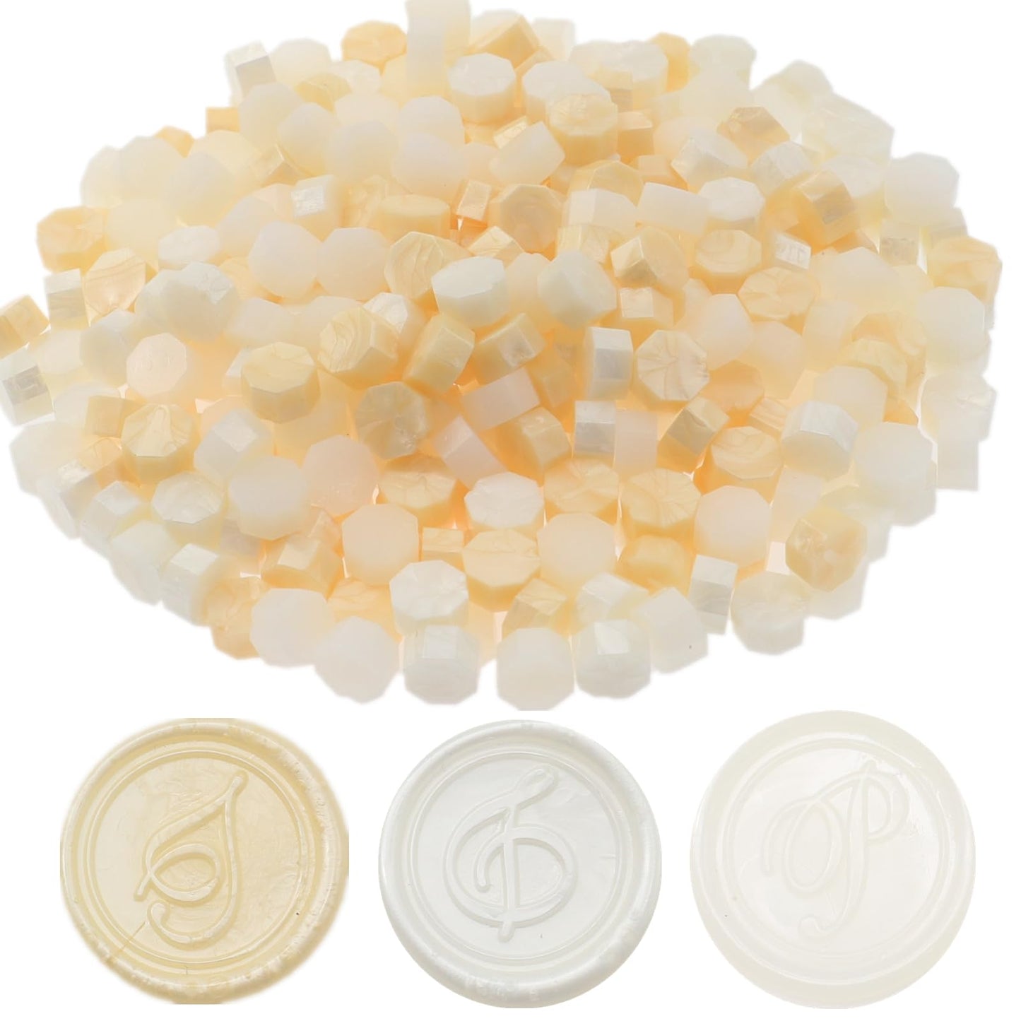 Wax Seal Kit with Warmer, ONWINPOR 300pcs Sealing Wax Beads in 3 Colors, Non-Slip Spoon, Candles for Envelopes, Stamp Letter Seal,Wedding Invitations (Pearl White Mix)