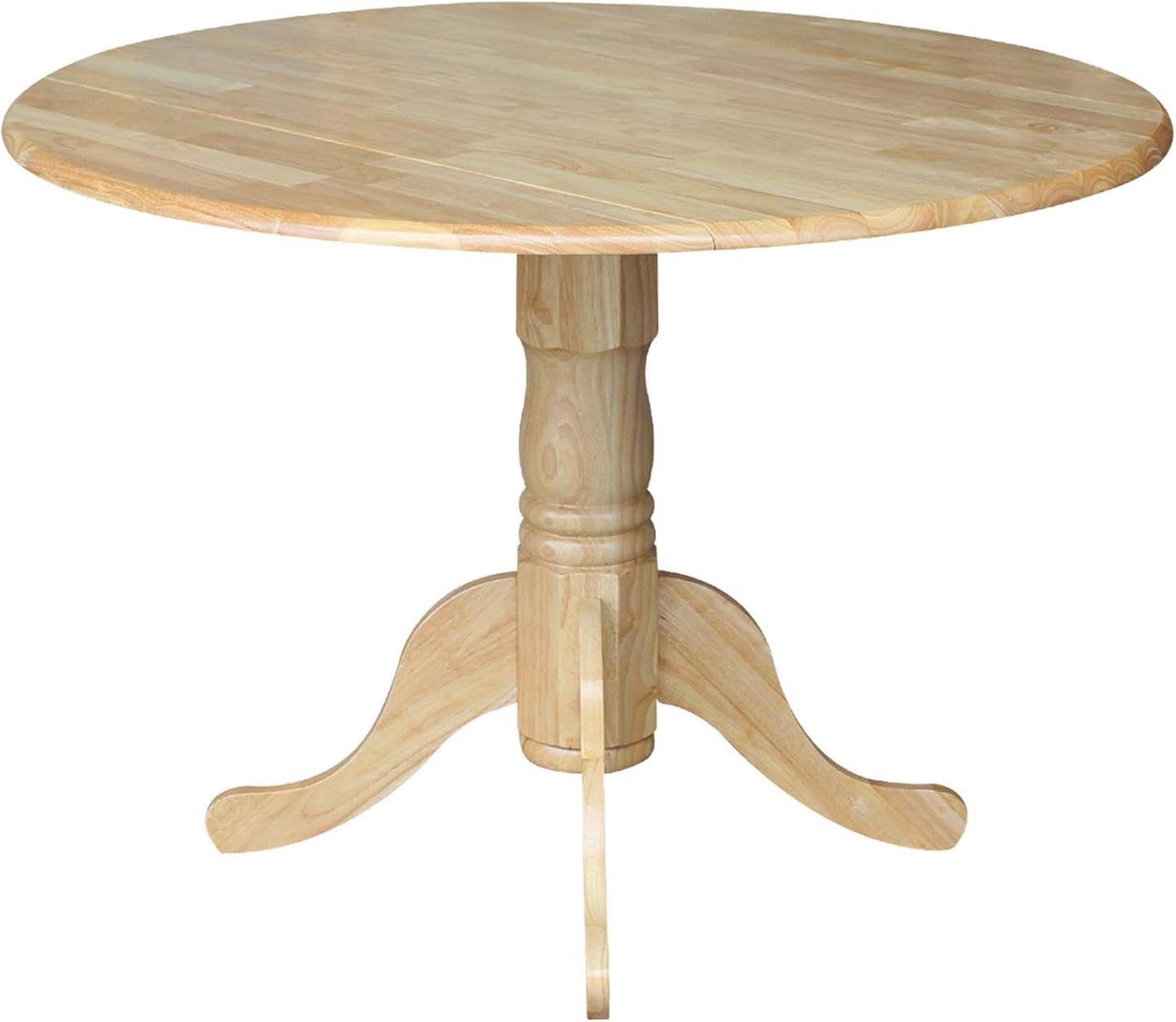 IC International Concepts, 42" Round Dual Drop Leaf Pedestal Dining Table, Solid Real Wood, Sturdy Parawood, Natural