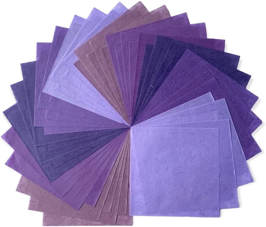 8 x 8 Inches Natural Fiber Mulberry Tree Mulberry Paper Sheets 50 Sheets Square Origami Paper Arts Folding Craft, Square Folding Paper for DIY Crafts (Purple Tone, 8"x8")