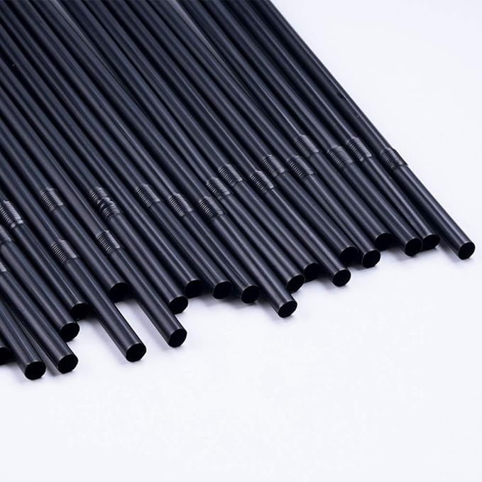 500 Pcs Black Disposable Plastic Flexible Straws.(0.23'' diameter and 7.7" long)