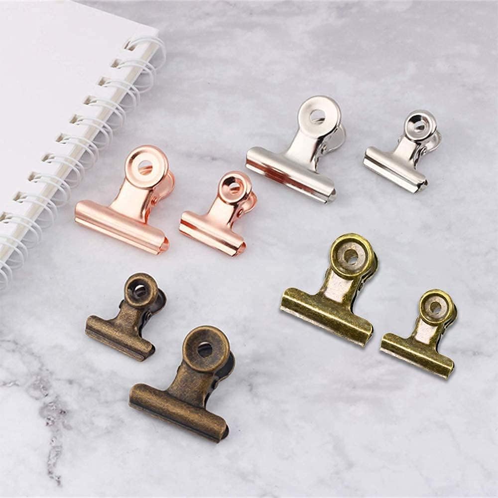 10 Pack Bulldog Clips with Push-pins for Corkboard,Metal Clips for Crafts, Metal Binder Clips for Pictures, Spring Paper Clamps for Office Documents (Copper,2inch)