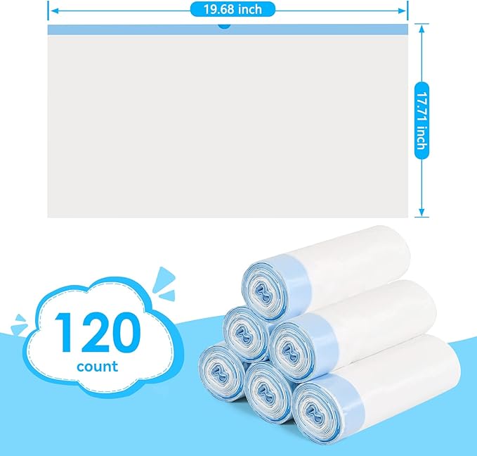 Cat Litter Bags 120 Count,19.68"x17.71" Drawstring Close Litter Box Liners for Automatic Litter Box,Thick Cat Poop Bags,Easy to Clean,Heavy Duty Robot Bag for Self-Cleaning Box