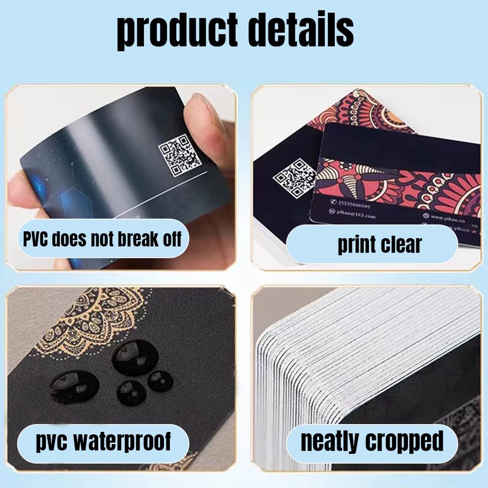 1000Pcs Custom Business Cards PVC Waterproof Add Photo/Text/Logo Print Your Own Business Cards Personalized Double-sided Printed Glossy Matte Frosted 0.38mm Thicknes