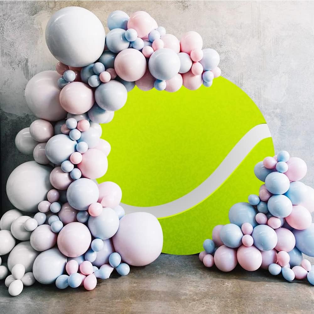 Leyiyi 7.5x7.5ft Tennis Round Backdrop Cover Polyester Green Balls Photography Background Sports Themed Birthday Party Decoration Ball Stadium Game Studio Props Photo Booth, 7.5x7.5ft-Diameter