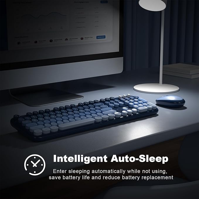 Wireless Keyboard and Mouse Combo, MOWUX Colorful Computer Full Size 2.4G Plug and Play Wireless Typewriter Keyboard and Mouse Set for Computer, Desktop, PC (Sea Blue Gradient)