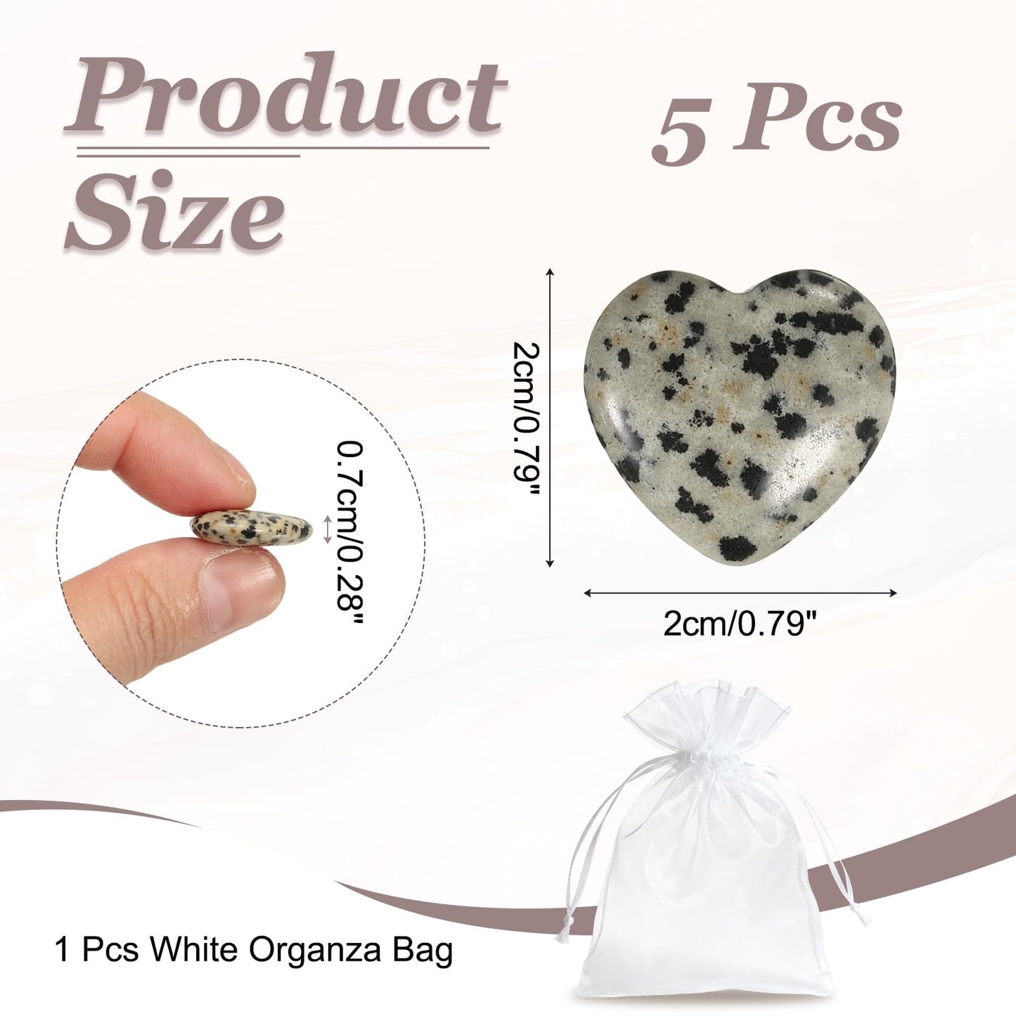 uxcell 5 Pcs Polka Dot Stone Crystal Stones Heart Shaped, 2 cm Tumbled Stones and Crystals, Polished Gemstone Rocks for Women Gifts Meditation Crafting Home Decor