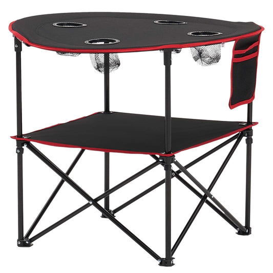 VEVOR Folding Camping Table, Portable Outdoor Lightweight Picnic Table, 600D Oxford Fabric Waterproof Canvas Travel Beach Tables, with 4 Cup Holders, Carry Bag, for Tailgating Camping Picnic, Black