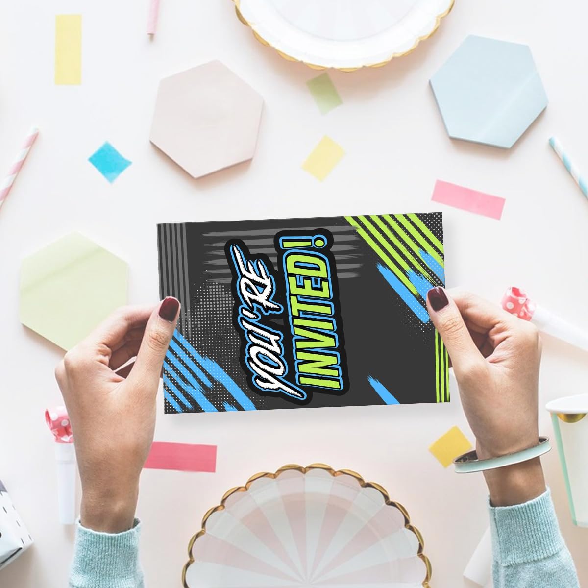 Bruh Birthday Invitation Supplies with Envelopes Set of 20 Birthday Invitations for Boys Teens Fill in Blank, Double Sided