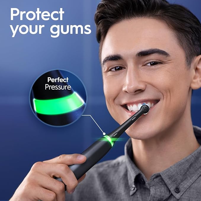 Oral-B iO Deep Clean + Protect Rechargeable Electric Toothbrush, Black with a iO Series 7 Toothbrush, 2 Replacement Brush Heads, and a Charging Travel Case