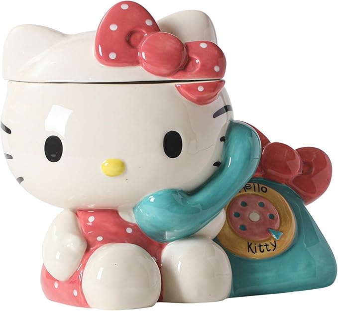 Hello Kitty Phone Call Cookie Jar, 8.75"L x 5.825"W x 7.5"H created by Blue Sky Clayworks