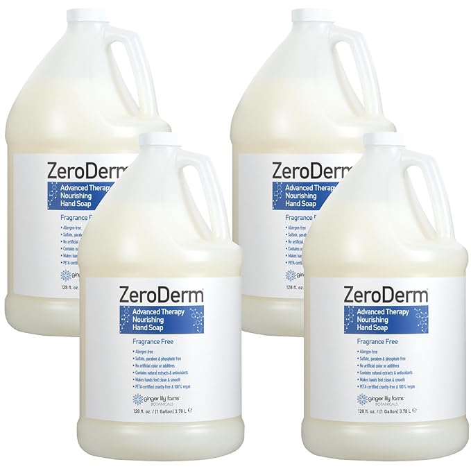 Ginger Lily Farms Botanicals ZeroDerm Advanced Therapy Nourishing Liquid Hand Soap Refill, 100% Vegan & Cruelty Free, Fragrance Free, 1 Gallon (Pack of 4)