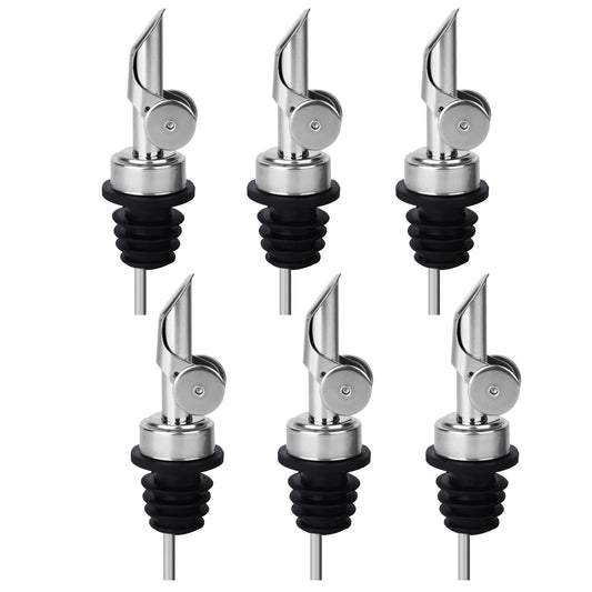 6PCS Liquor Bottle Pourers, Auto Flip Olive Oil Dispenser Spout, Weighted Stainless Steel Alcohol Pourer Spouts, Olive Oil Spout Suitable for About 3/4" Bottle Mouth