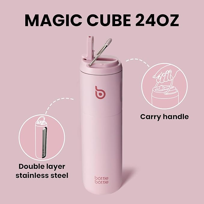 BOTTLE BOTTLE Insulated Water Bottle 24oz with Straw Lid and Handle for Sports Travel Gym Stainless Steel Water Bottles Double-Wall Vacuum Metal Leak Proof BPA-Free