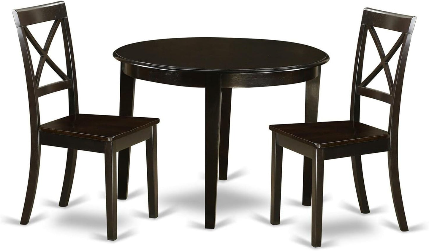 East West Furniture BOST3-CAP-W 3 Piece Modern Dining Table Set Contains a Round Kitchen Table and 2 Dining Chairs, 42x42 Inch, Cappuccino