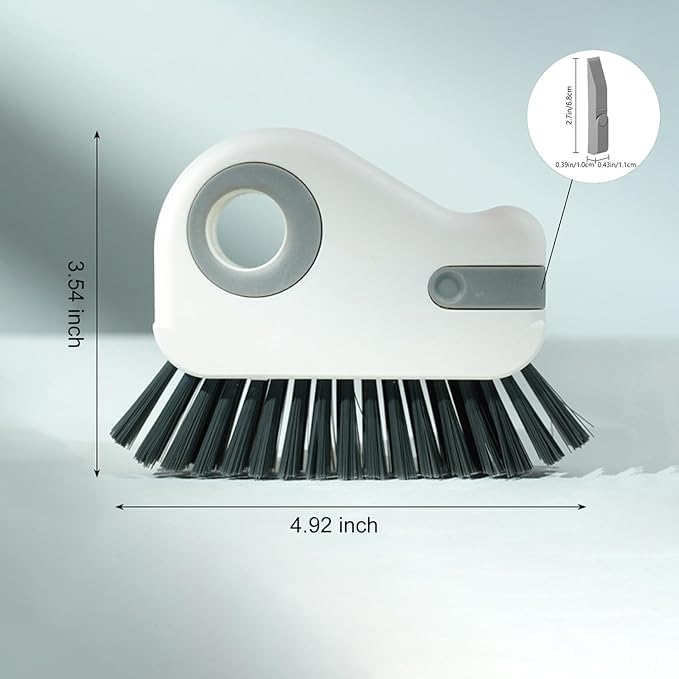 2 in 1 Groove Cleaning Brush Window Track Cleaning Tools, Multifunction Crevice Brush with Hard Bristle and Hidden Scraper, Kitchen Brush Window Track Cleaner for Sliding Door Track, Sill (Grey)