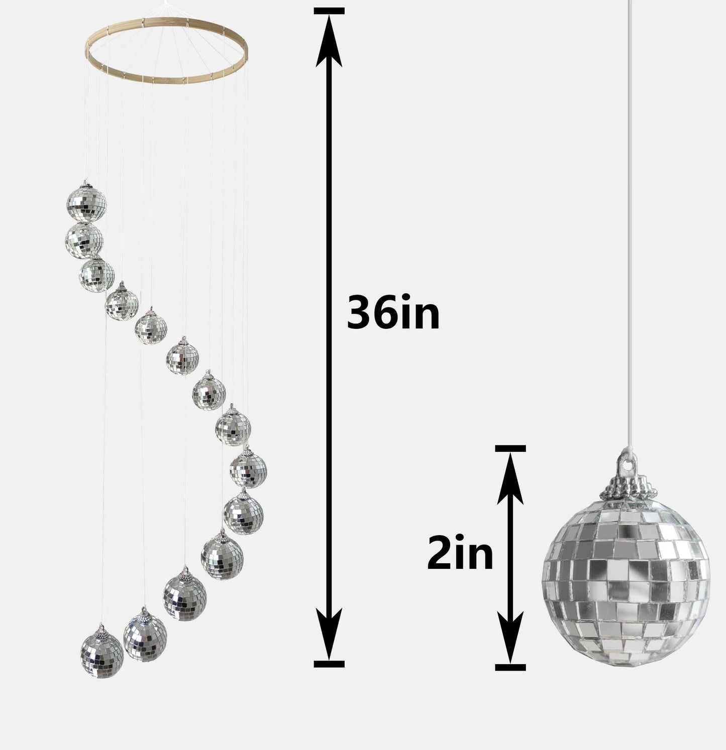 Rodudu Disco Ball Mobile Spiral Spinner Ball with Bamboo Circle, 36 Inch for Outdoor Indoor Garden Yard Patio Home Decoration Birthday Wedding Party