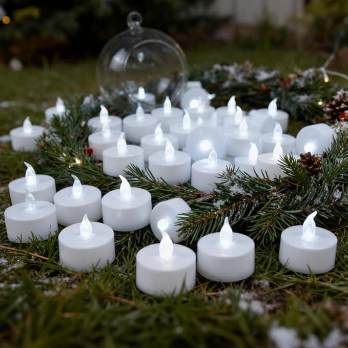 YIWER 100pcs Flameless Tea Lights Candles Realistic LED Flickering Operated Pumkin LED TeaLights Candles Long Lasting Electric Fake Candles Decoration for Party and Gifts Ideas