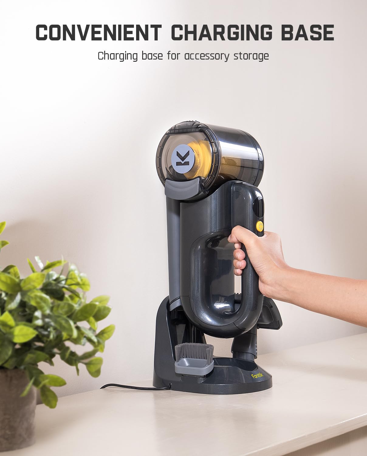Fanttik Fold V10 Ultra Deluxe Handheld Vacuum Cordless, 17Kpa Suction Power, Charging Base, Pivot Nozzle, Up To 35 Mins Runtime,