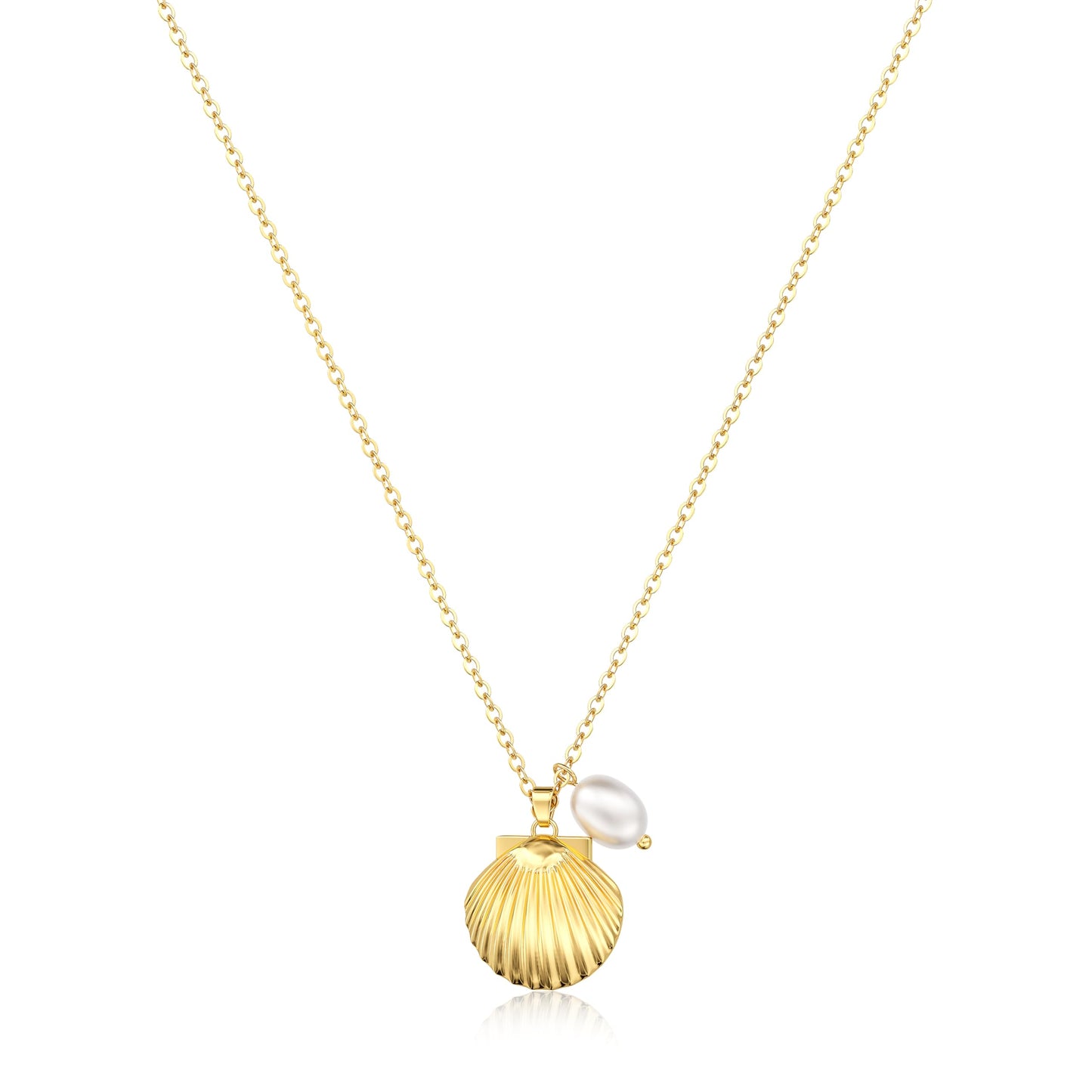Picuzzy 14K Gold Plated Seashell Pendant Necklace for Women Trendy, Sea Shell Beach Necklace Ocean Coastal Tropical Nautical Vacation Summer Jewelry Pearl Accessories for Women
