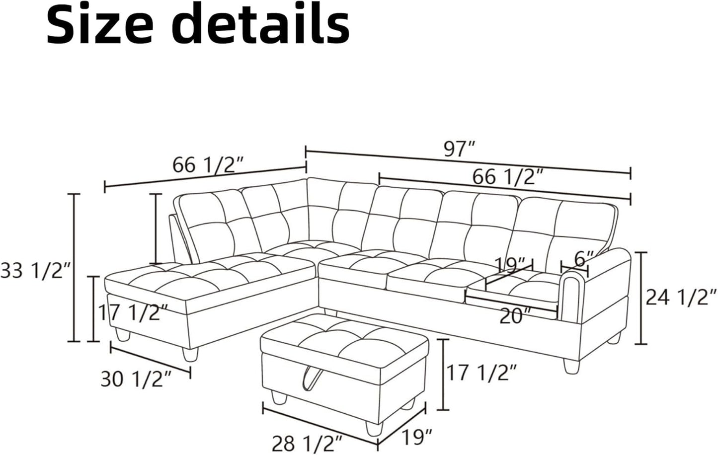 L Shaped Sectional Couches for Living Room, Modular Sectional Sofa with Ottoman Storage, Modern Comfy 4 Seat L Shaped Couch with Chaise for Bedroom Apartment Furniture, Gray