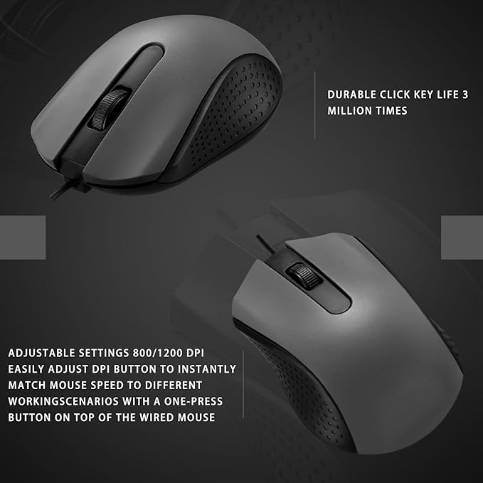 Bonuci 30 Pack USB Wired Mouse 3 Button Corded Computer Mice Bulk USB Mouse for PC Desktop, Laptop, Office, School, Classroom Use(Gray)