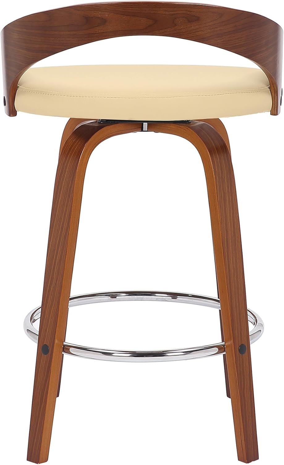 Armen Living Sonia 26" Counter Height Swivel Cream Faux Leather and Walnut Wood Bar Stool - Set of 3