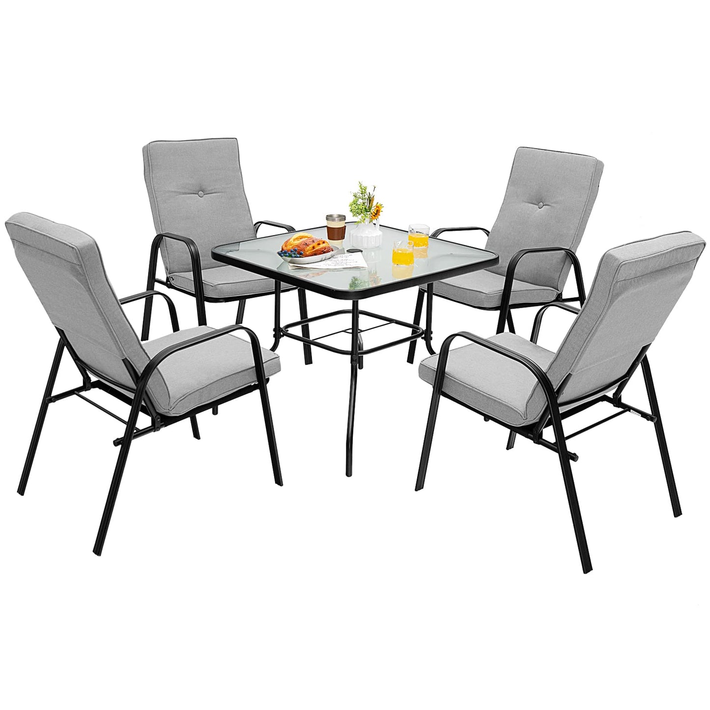 Giantex 35" Patio Table for 4 Persons, Metal Square Dining Table W/Tempered Glass Tabletop & Umbrella Hole (1 Patio Table)
